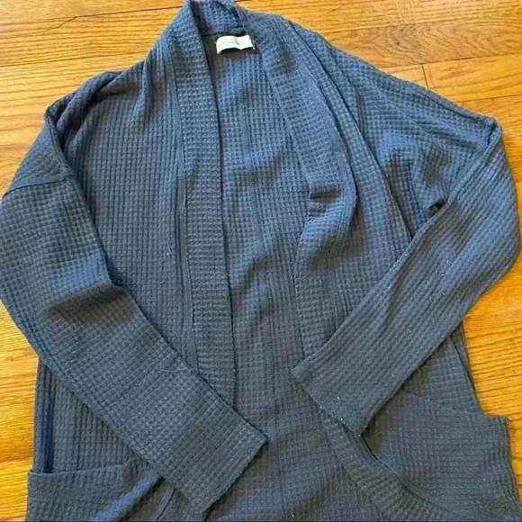 Abercrombie & Fitch waffle thermal cardigan women long sleeve blue - Picture 2 of 8